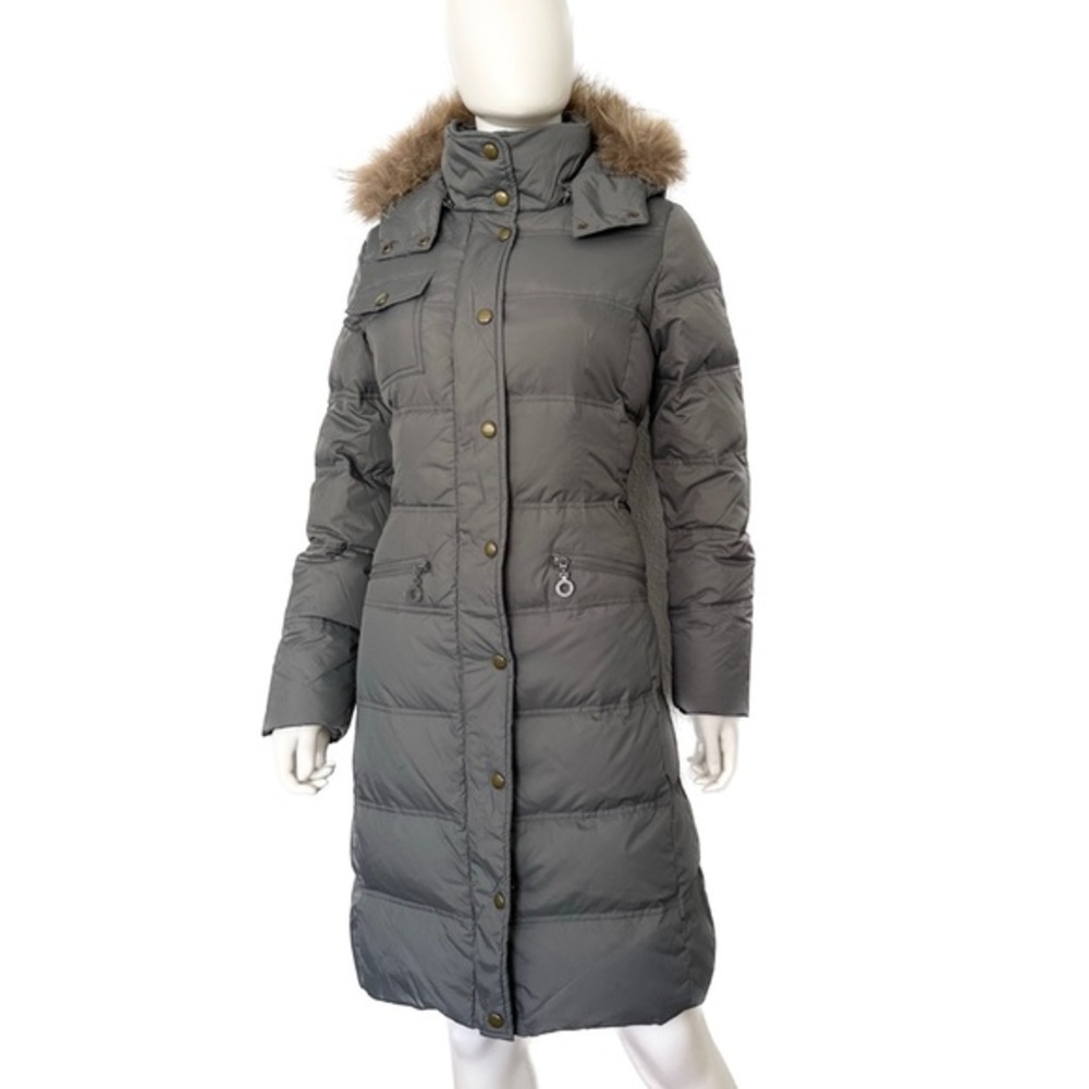 NWT WOMEN WINTER PUFFER DOWN PARKA GRAY COAT REAL FUR TRIMMED HOOD JACKET BELT